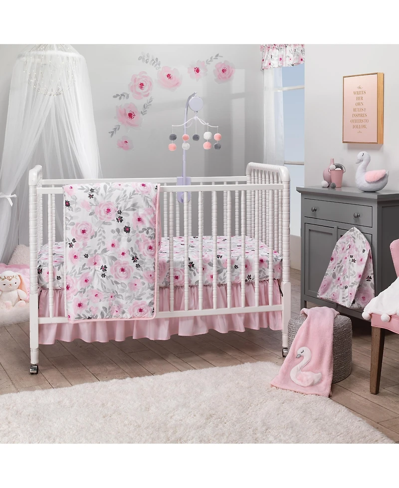 Bedtime Originals Blossom Pink/White Swan Coral Fleece Baby Blanket