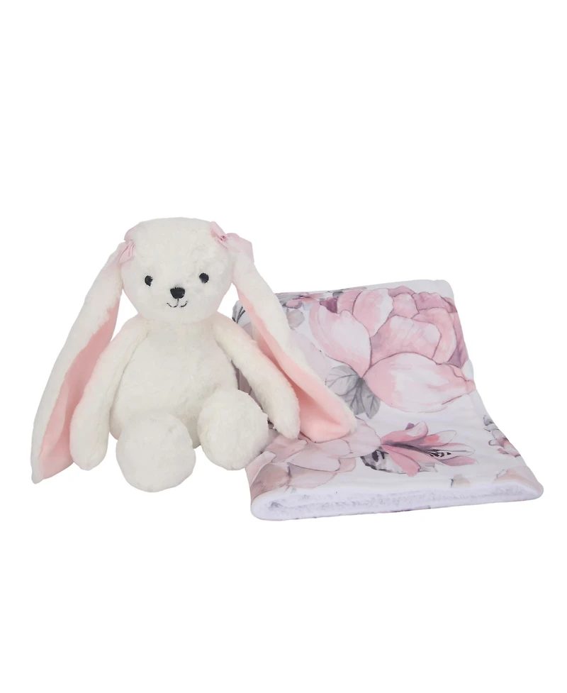 Lambs & Ivy Floral Blanket & White Plush Bunny Stuffed Animal Toy Baby Gift Set