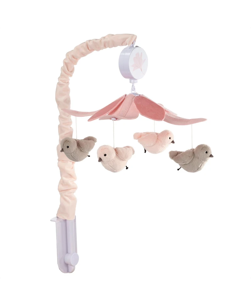 Lambs & Ivy Petals Pink/Gray Birds Musical Baby Crib Mobile Soother Toy