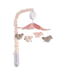 Lambs & Ivy Petals Pink/Gray Birds Musical Baby Crib Mobile Soother Toy