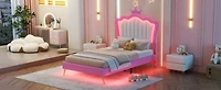 Streamdale Furniture Upholstered Princess Bed with Led Crown Headboard