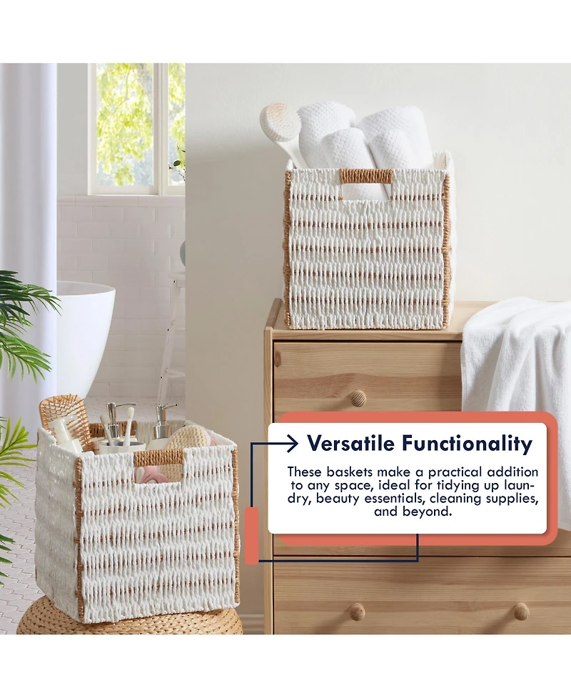 Ornavo Home Collapsible Paper Wicker 13 Inch Square Storage Cube Bin Basket - 2 Pack