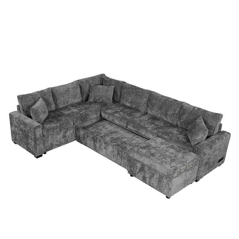 Streamdale Furniture 112" Sectional Pull-out Sofa with Storage Ottoman