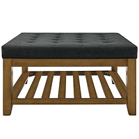 Streamdale Linen-Tufted Coffee Table Ottoman with Beechwood Shelf and Frame