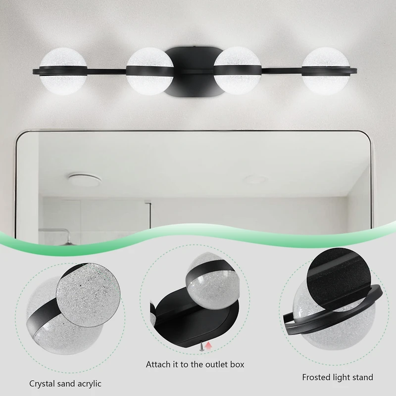Minimalist Led Vanity Light with Frosted Glass Shades in Black