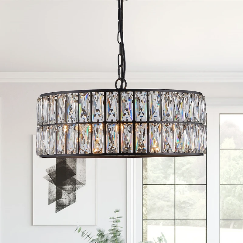 Streamdale Modern Crystal Drum Chandelier with Black Frame for Home Lighting