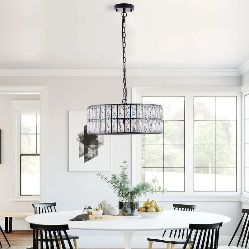 Streamdale Modern Crystal Drum Chandelier with Black Frame for Home Lighting