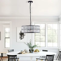 Streamdale Modern Crystal Drum Chandelier with Black Frame for Home Lighting