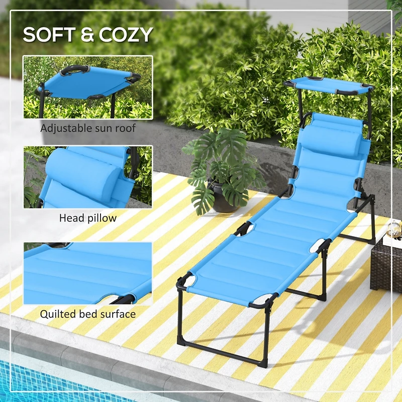 Outdoor Lounge Chair with Sunshade Roof for Beach Camping