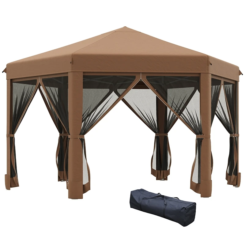 13' x 11' Hexagonal Pop Up Gazebo with Mesh Walls