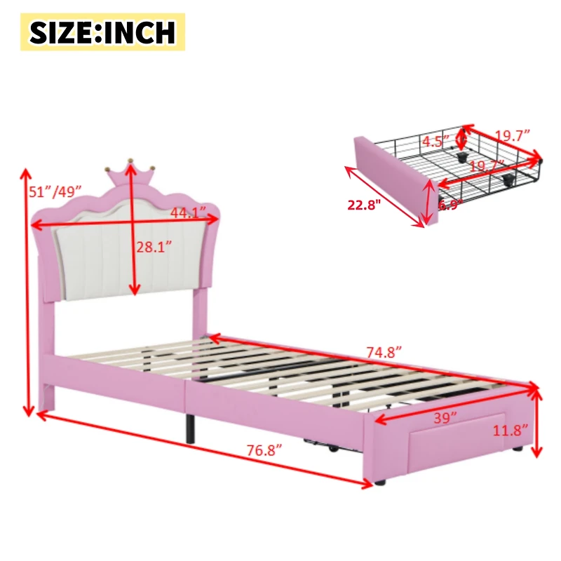 Streamdale Twin Upholstered Bed with Crown Headboard and Led Lights