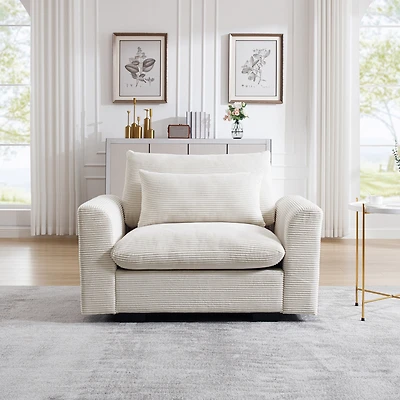 Streamdale Furniture Beige Corduroy Single Sofa Accent Chair with Pillow