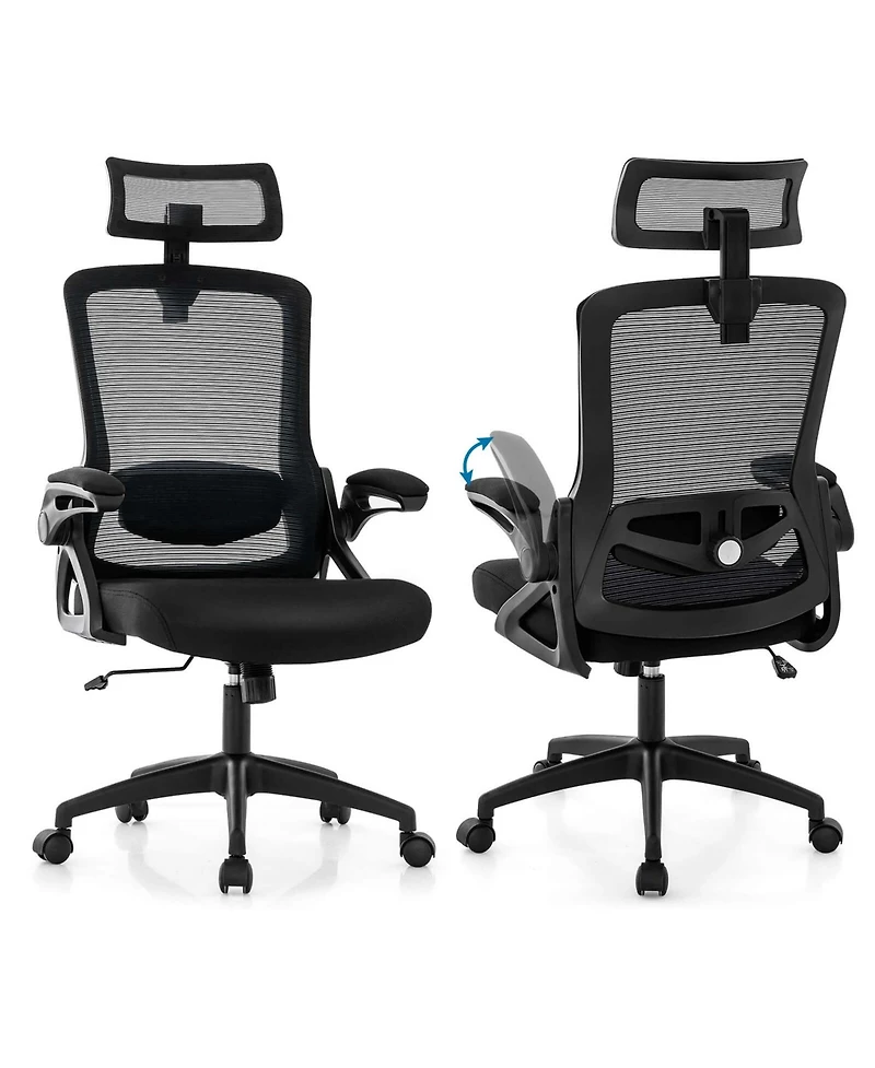 Costway Ergonomic Office Chair with Adjustable Lumbar Support Rocking Backrest Armrests