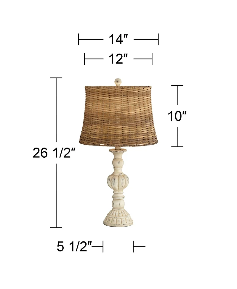 John Timberland Trinidad Country Cottage Table Lamps 26 1/2" High Set of 2 Antique White Candlestick Rattan Tapered Drum Shade for Bedroom Living