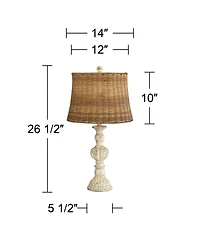 John Timberland Trinidad Country Cottage Table Lamps 26 1/2" High Set of 2 Antique White Candlestick Rattan Tapered Drum Shade for Bedroom Living