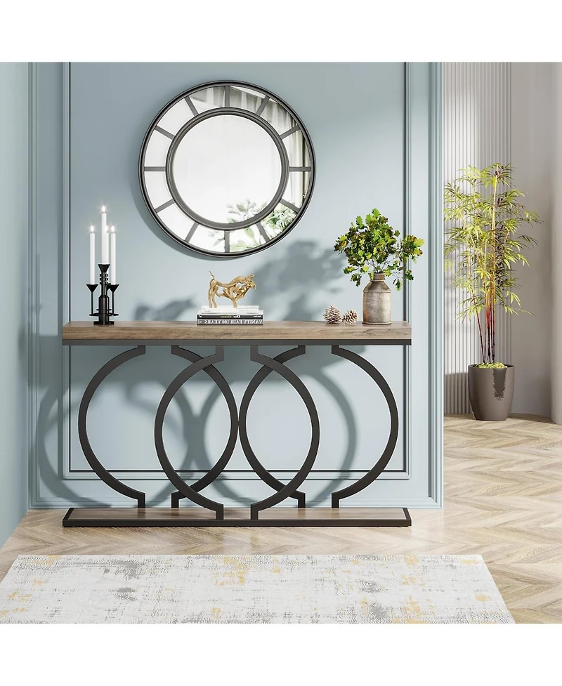 Tribesigns Industrial Console Table, 55 inch Wood Entryway Table Narrow Long Sofa Rustic Accent
