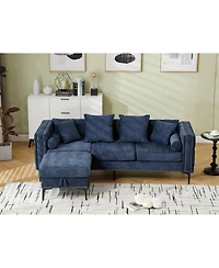 Streamdale Furniture Blue Chenille L-Sectional Sofa with Storage Ottoman