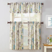 Hoot Owl Print Semi-Sheer Rod Pocket Kitchen Curtain Valance