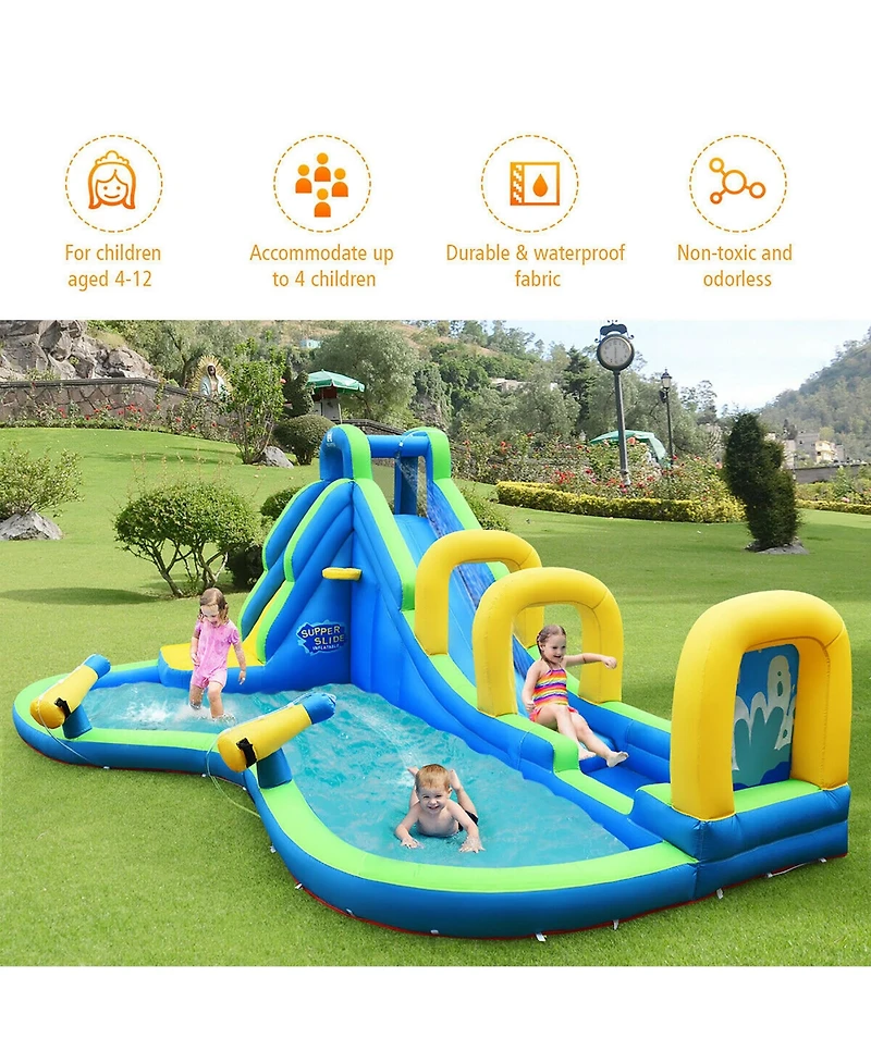 Costway Inflatable Water Slide Kids Bounce House Castle Splash Water Pool W/ 750W Blower