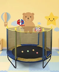 Kids Mini Trampoline with Safety Net and Basketball Hoop for Indoor/Outdoor Use