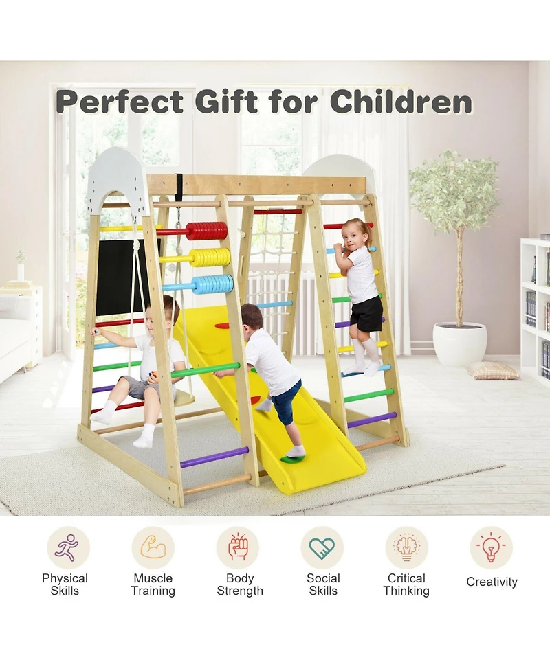 Indoor Playground Climbing Gym Wooden 8-in-1 Climber Playset for Children-Multicolor