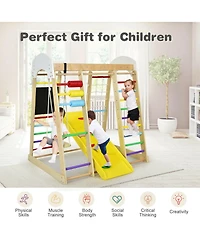 Indoor Playground Climbing Gym Wooden 8-in-1 Climber Playset for Children-Multicolor
