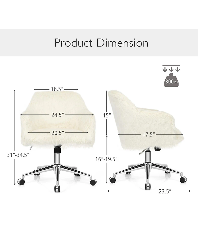 Vebreda Modern Fluffy Faux Fur Vanity Office Chair for Teens Girls-Beige