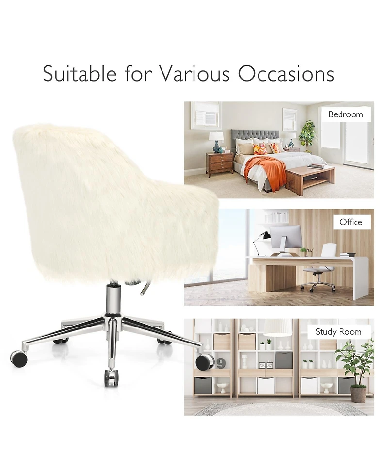 Vebreda Modern Fluffy Faux Fur Vanity Office Chair for Teens Girls-Beige
