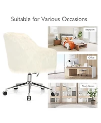 Vebreda Modern Fluffy Faux Fur Vanity Office Chair for Teens Girls-Beige