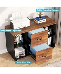 Tribesigns L-Shaped Computer Desk with Power Outlet and Drawer Cabinet, 55 inch Large Executive Office Desk with Lateral File Cabinet