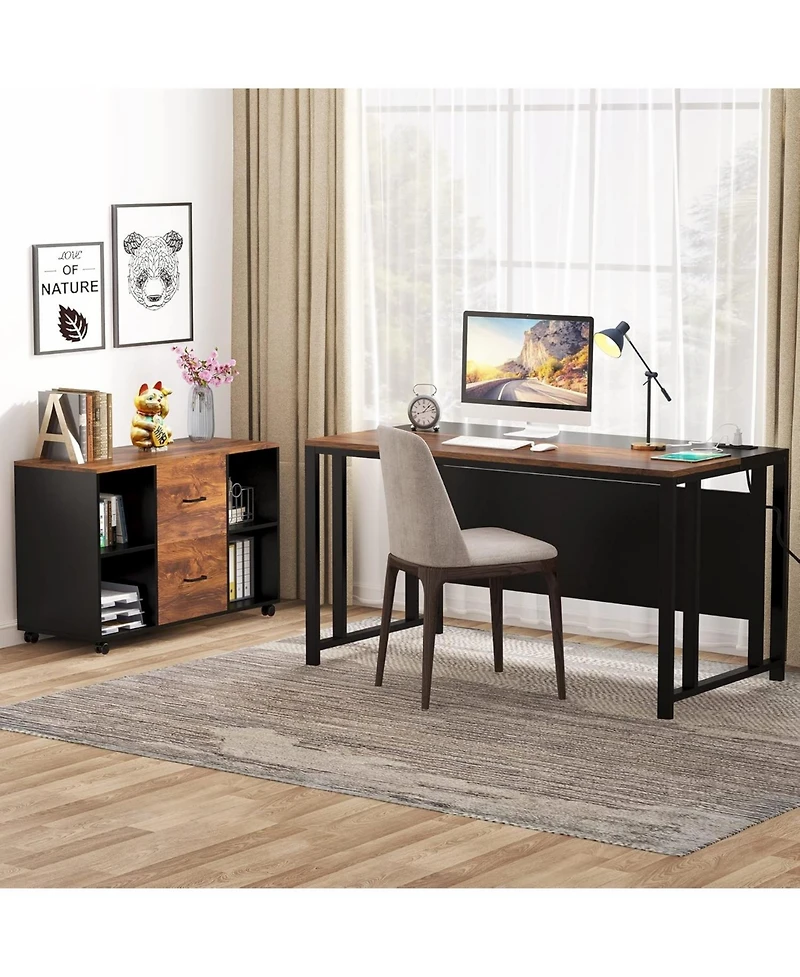 Tribesigns L-Shaped Computer Desk with Power Outlet and Drawer Cabinet, 55 inch Large Executive Office Desk with Lateral File Cabinet