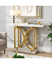 Tribesigns Gold Console Table, 39 Inch Entry Sofa Table with Double D-Shaped Metal Base, Contemporary Accent Table with Faux Marble Veneer for Entrywa