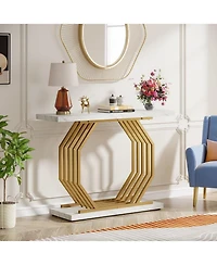 Tribesigns Gold Console Table, Faux Marble Entryway Narrow Sofa Table with Geometric Metal Base, 40 Inch Modern Accent Entrance Table