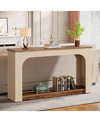 Tribesigns 55-Inch Console Table with Led Lights, Farmhouse 2-Tier Narrow Sofa Table with Storage, Wood Foyer Entryway Behind Couch Table for Living R