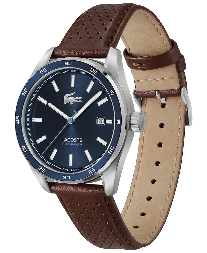 Lacoste Men's Boston Automatique Brown Leather Strap Watch 40mm