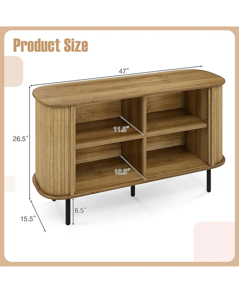 47" Sideboard Buffet Cabinet with Sliding Tambour Doors Adjustable Shelves