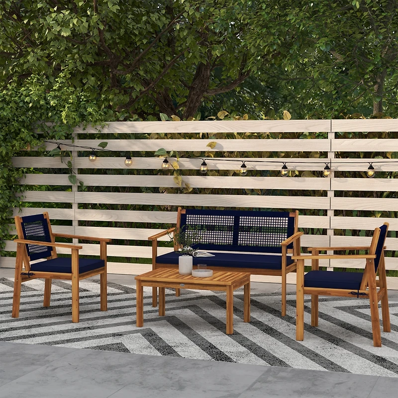 Outsunny 4pc Wood Outdoor Patio Furniture Set with Cushions,