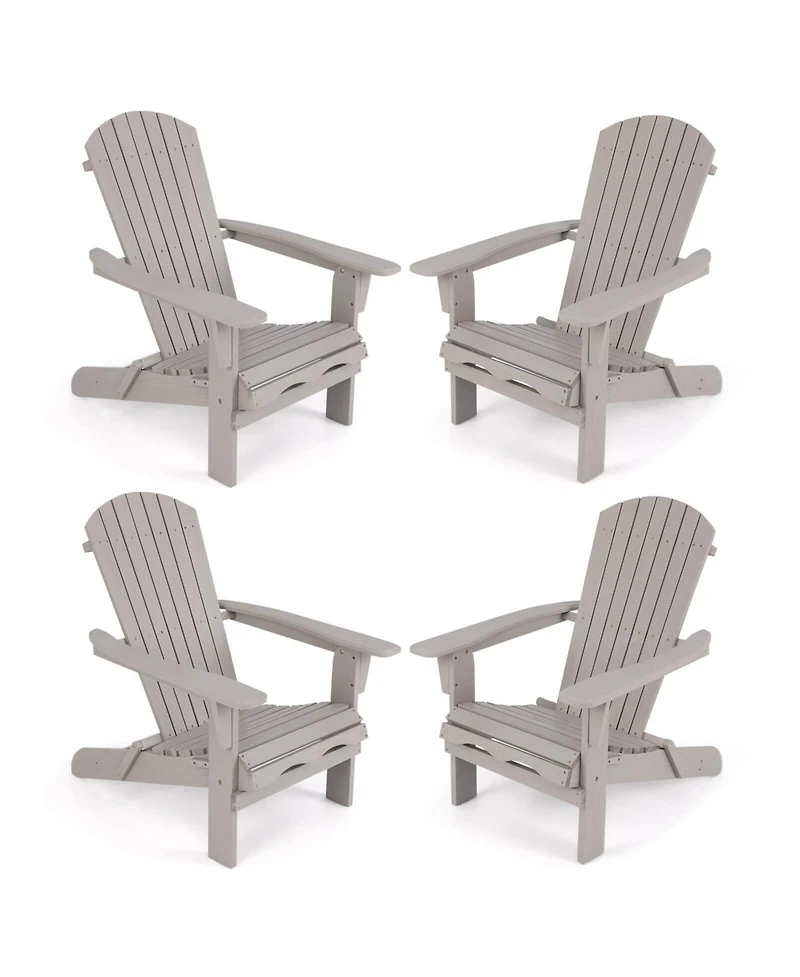 Folding Adirondack Chair Set of 1 with High Backrest & Wide Armrests Wooden