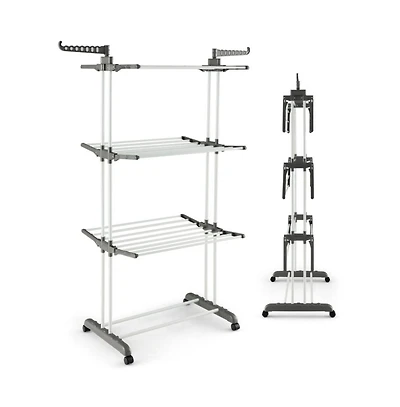 4-tier Clothes Drying Rack with Rotatable Side Wings and Collapsible Shelves-Gray