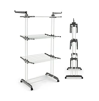 4-tier Clothes Drying Rack with Rotatable Side Wings and Collapsible Shelves-Gray