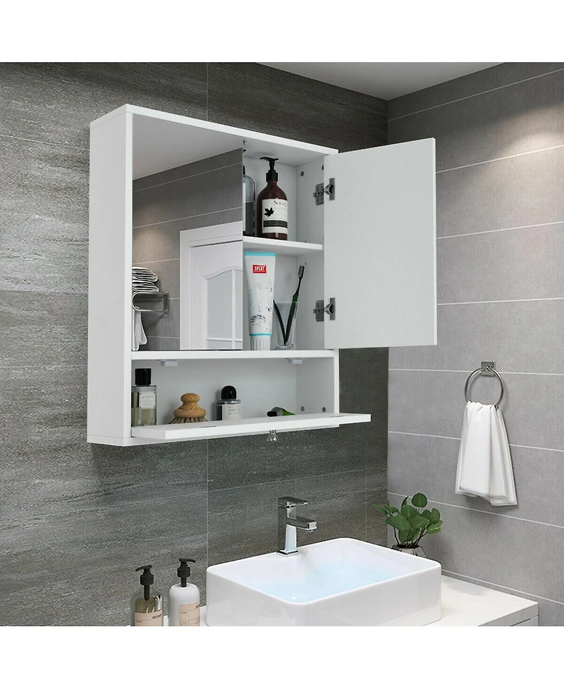 Sugift Double Door Wall-Mounted Bathroom Mirrored Medicine Cabinet-White