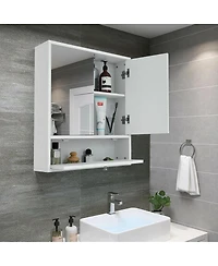 Sugift Double Door Wall-Mounted Bathroom Mirrored Medicine Cabinet-White