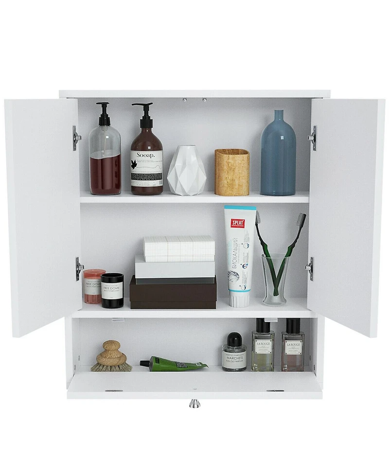 Sugift Double Door Wall-Mounted Bathroom Mirrored Medicine Cabinet-White