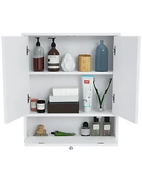 Sugift Double Door Wall-Mounted Bathroom Mirrored Medicine Cabinet-White
