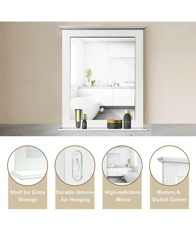 Wall-Mounted Multipurpose Vanity Mirror with Shelf-White