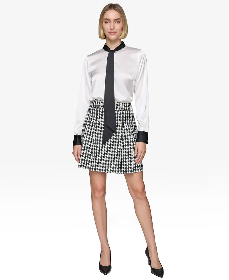 Karl Lagerfeld Paris Women's Tie-Neck Long-Sleeve Satin Blouse