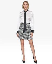 Karl Lagerfeld Paris Women's Tie-Neck Long-Sleeve Satin Blouse