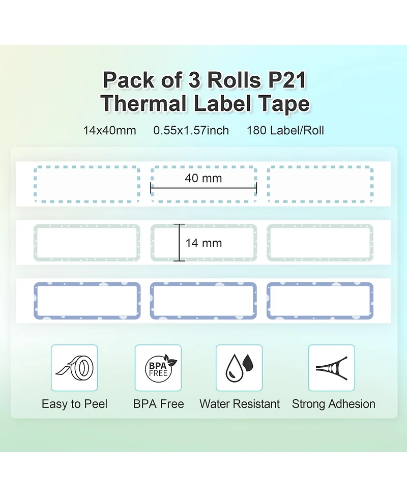 Nelko P21 Genuine Adhesive Pattern with Border Label Paper 14x40mm (0.55"x1.57") 180 Labels/Roll, 3 Roll, for Home Office School Organization, Gift fo