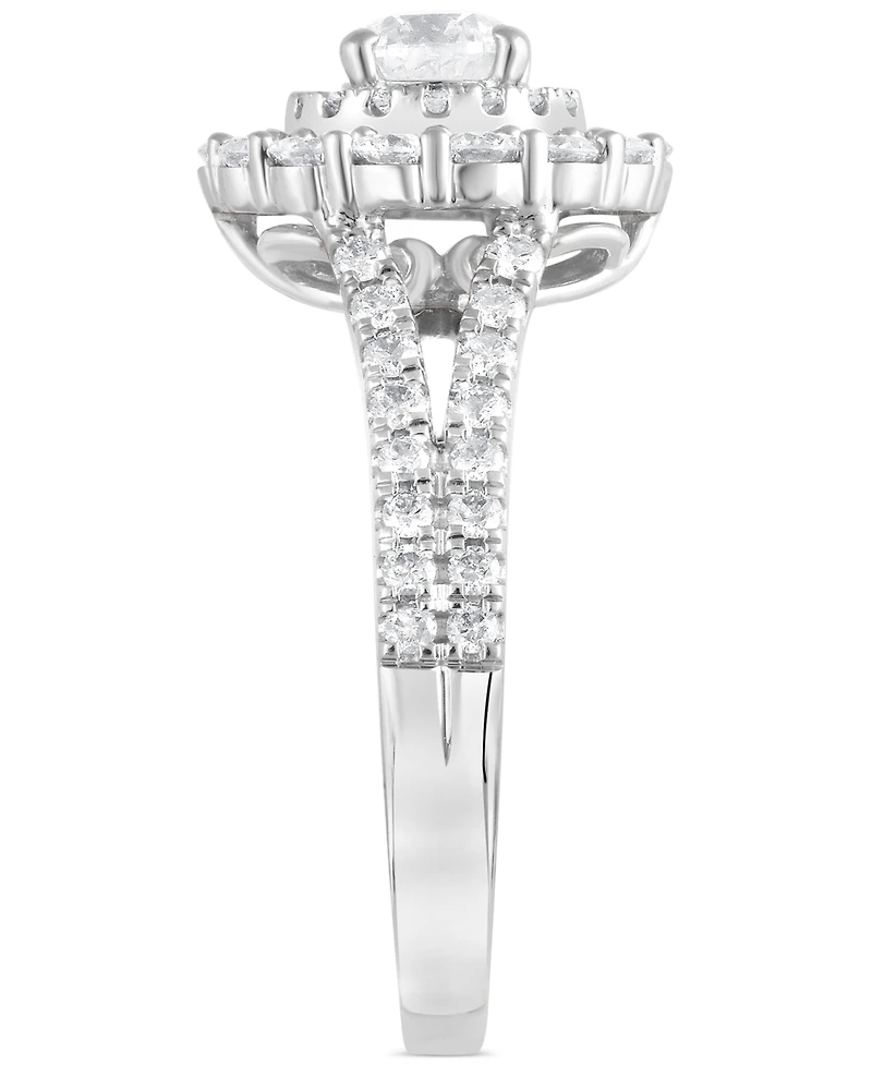 Diamond Double Halo Split Shank Engagement Ring (1-1/2 ct. t.w.) in 14k White Gold