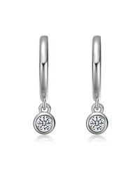 Sterling Silver White Gold Plated with Lab Created Moissanite Drop Solitaire Hoop Earrings
